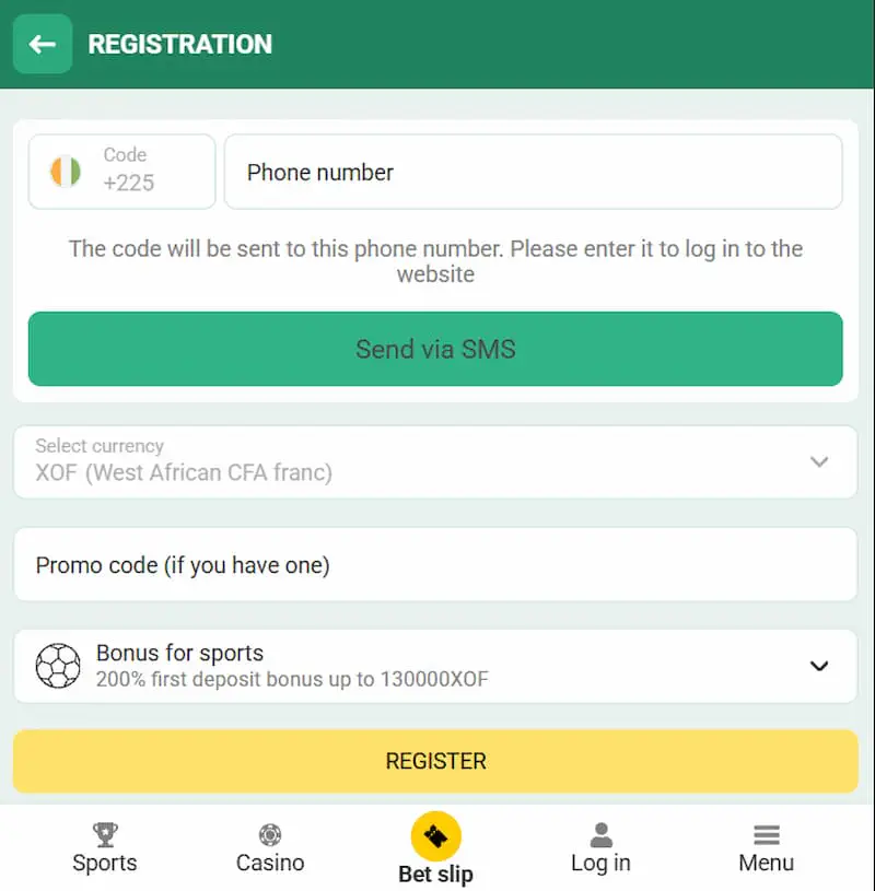 BetWinner registration metod
