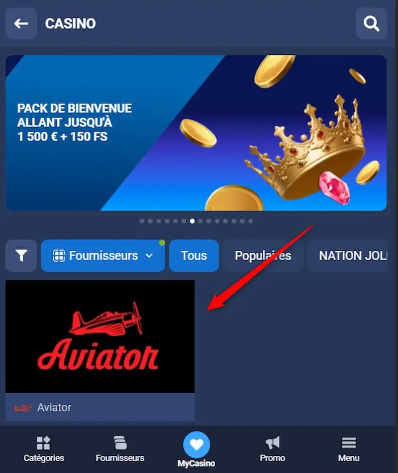 1xBet Aviator sur mobile 